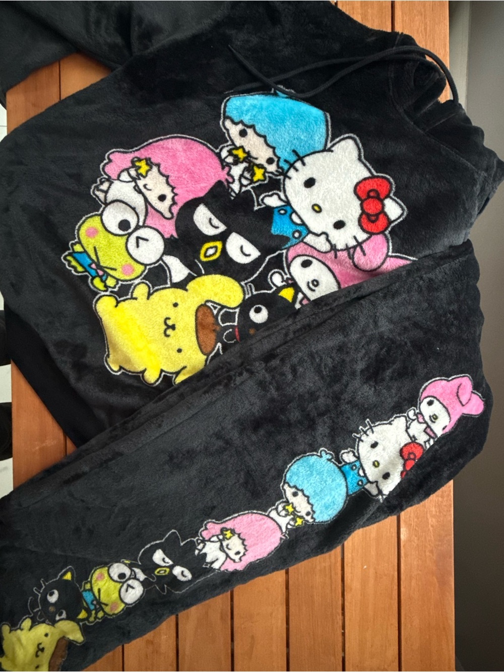 Sanrio Black Plush Hello Kitty & Friends Jogger Pants